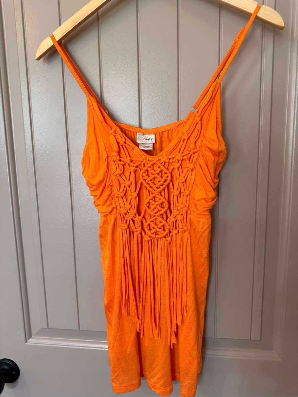 NWT Daytrip Boho Macramé Fringe Orange Spaghetti-Strap Women’s Top